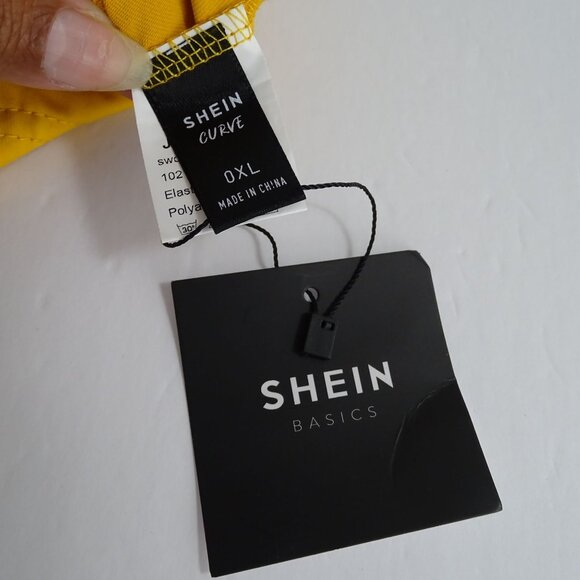 Shein Curve Basics Yellow Bodycon 3/4 Sleeve Dress Women Size OXL 12 NEW - Picture 4 of 11